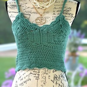 Handmade Crochet Bralette style crop tank top - mermaid teal! Size M